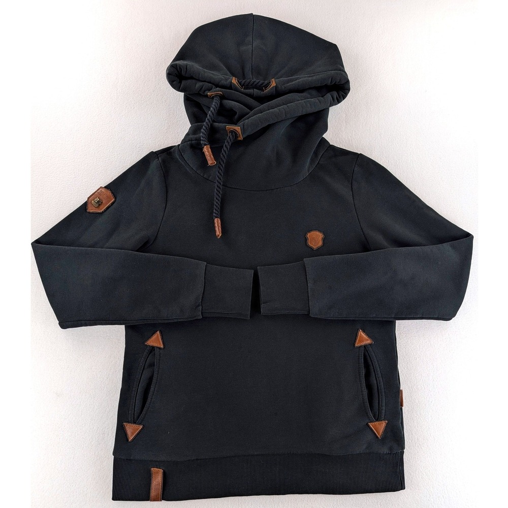 Naketano Brave New World Womens M Black Cowl Neck Hoodie Fleece Pullover